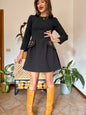 1990's vintage black structured mini dress with with glass beaded detailing