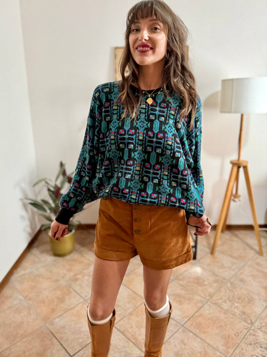 1990's vintage multicolor geometric oversize knit pullover