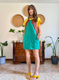 1970's vintage brown, yellow and green block printed mini dress