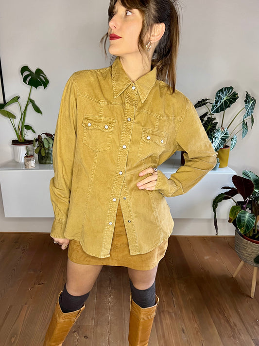 1990's vintage tan corduroy pearl snap shirt