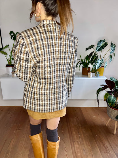 1970's vintage tan and black houndstooth wool blazer