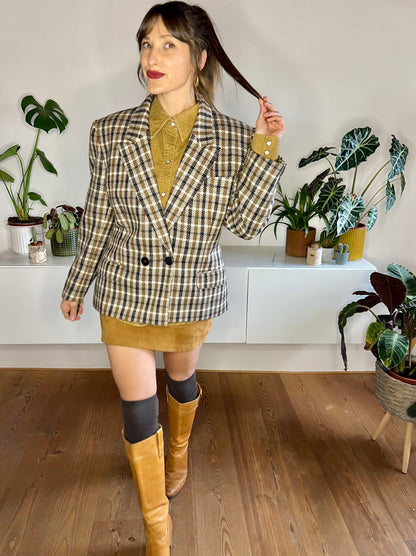 1970's vintage tan and black houndstooth wool blazer