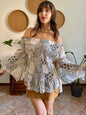 Y2k vintage belle sleeve sheer floral pleated blouse