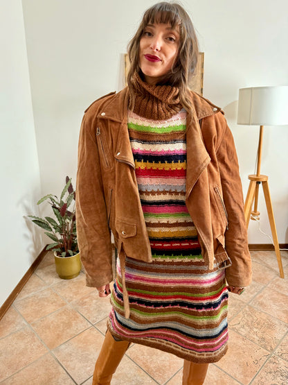 1970's vintage brown suede leather moto jacket with quilted lining