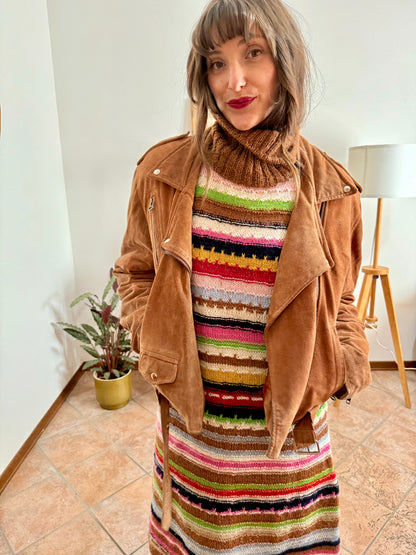 1970's vintage brown suede leather moto jacket with quilted lining