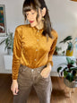 1970's vintage burnt orange velvet blouse with pearl snaps