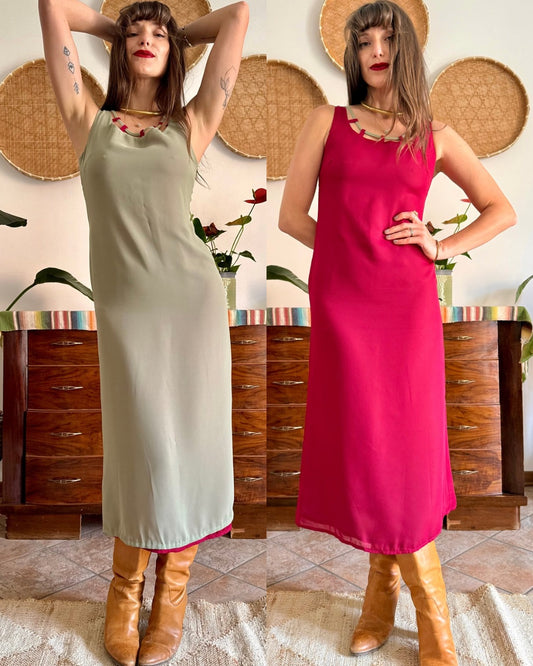 1990's vintage red and khaki reverable midi dress