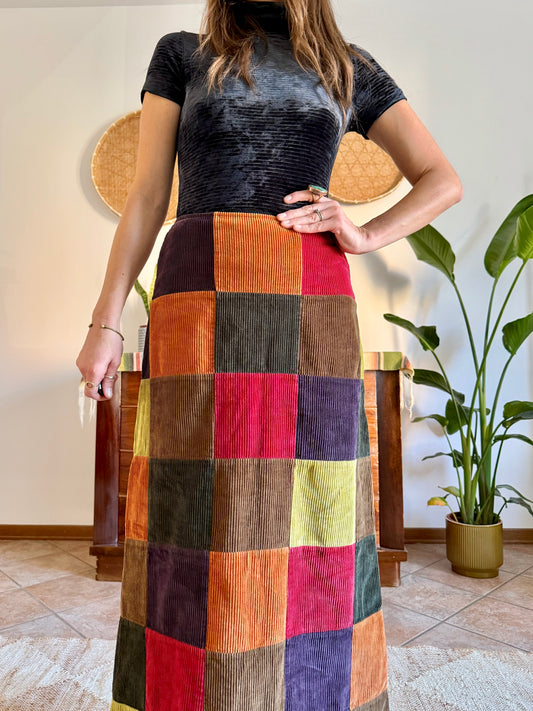 1990’s vintage multicolor patchwork corduroy maxi skirt