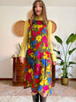 1990’s vintage chartreuse, brown, pink and blue floral midi dress