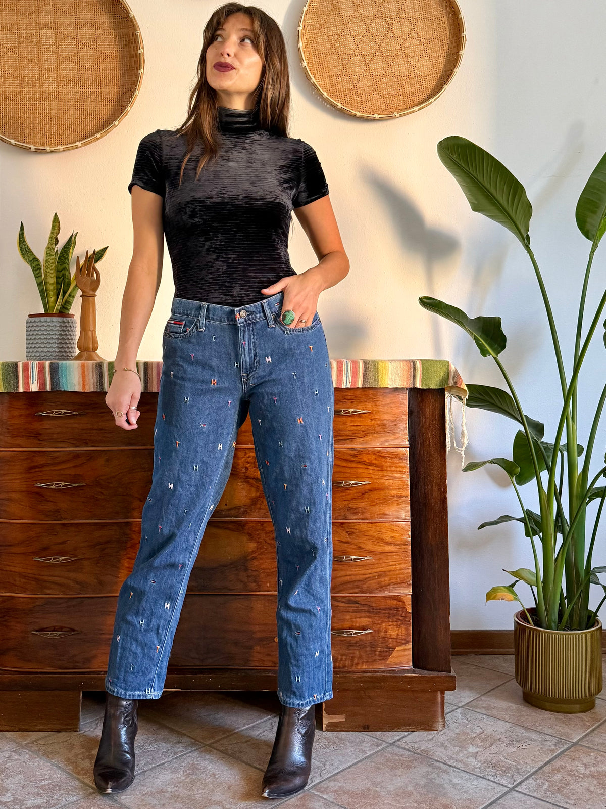 1990’s vintage Tommy Hilfiger rainbow embroidered logo jeans